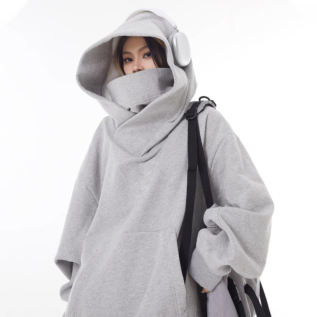Loose High Collar Fleece Lined Hoodie by VisiVault